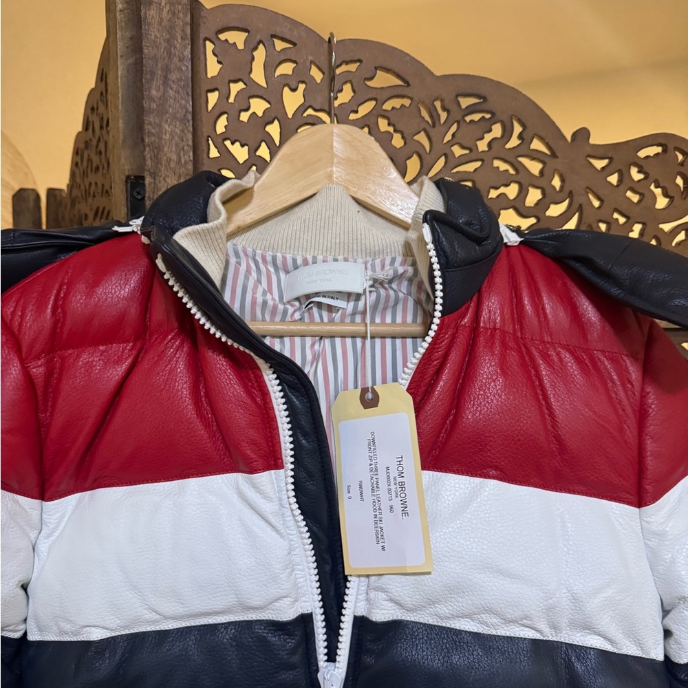 NEW NWT THOM BROWNE Downfilled Three Panel Leather Ski Jacket - Picture 4 of 7